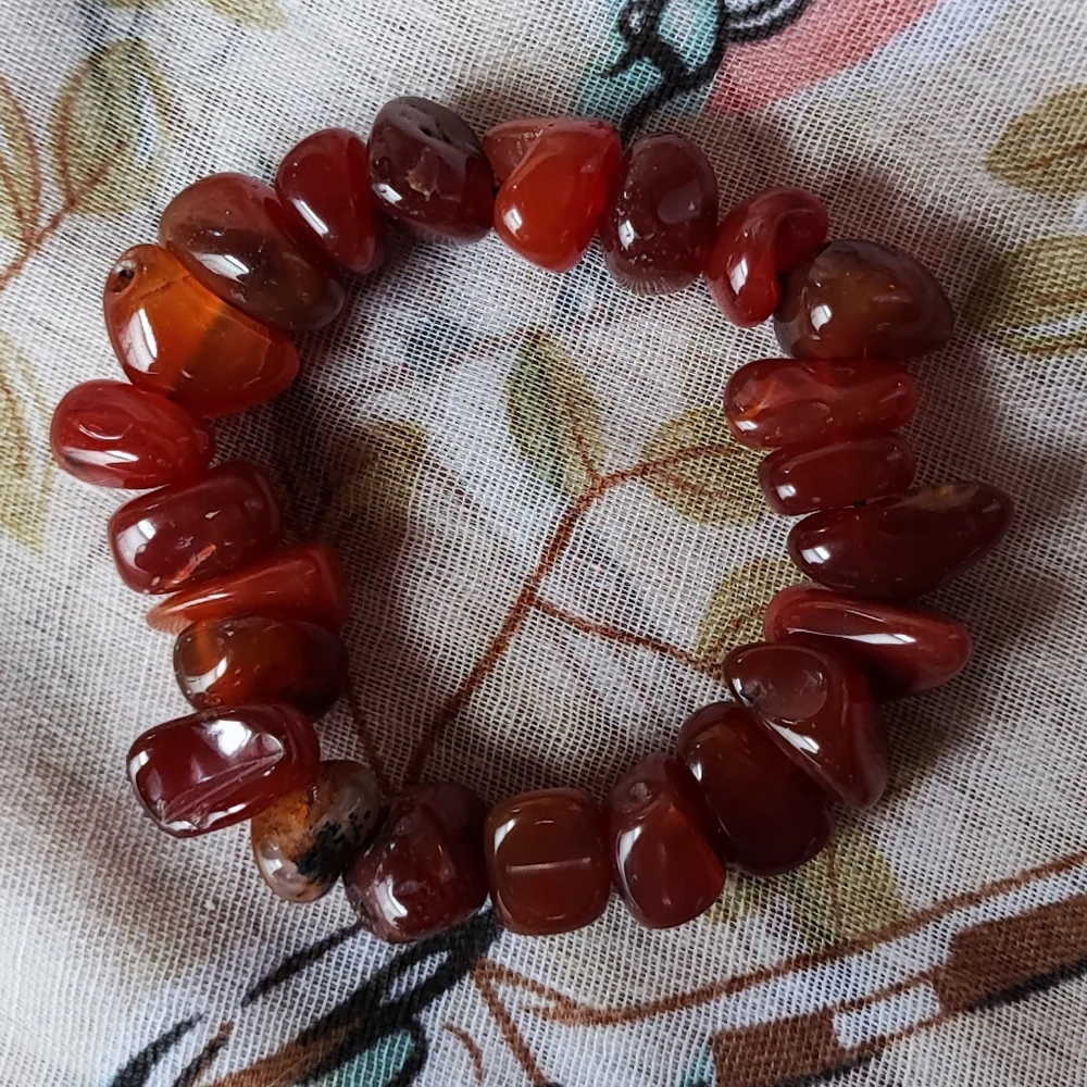 Carnelian Stretch Bracelet Tumbled Rocks Stones Hound Nature's Beauty Restrung